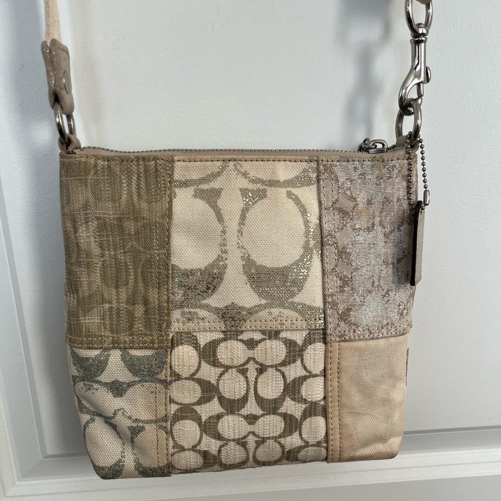Coach Patchwork Signature Crossbody Bag in Beige, Gold, & Taupe, y2k - Picture 6 of 16